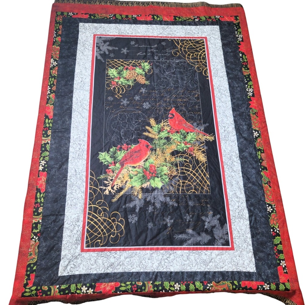Handmade Quilted Throw Blanket‎ Cardinal Birds Christmas Decor 58x49